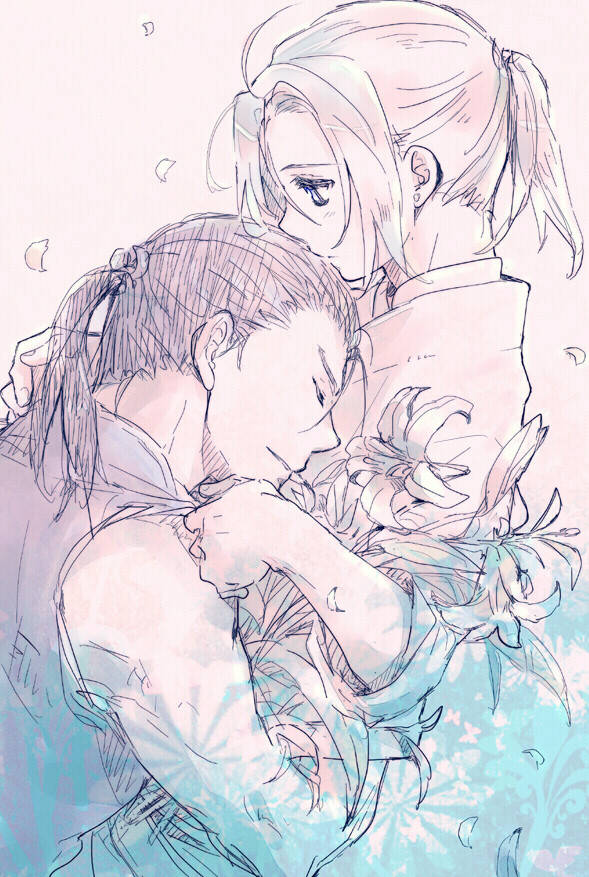 花を抱える