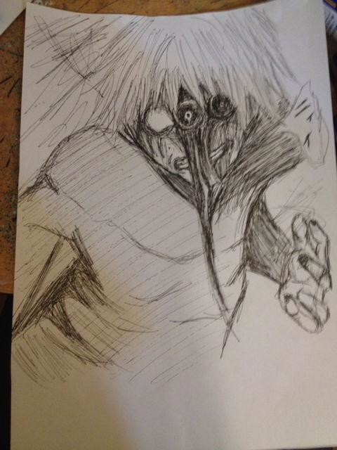 東京喰種 白カネキ ペン画一発描き