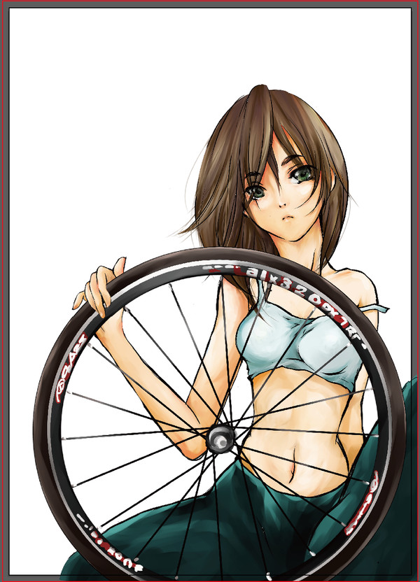 自転車ホイールと女子