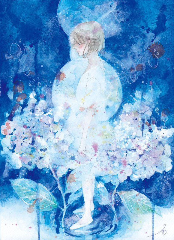紫の花にすける