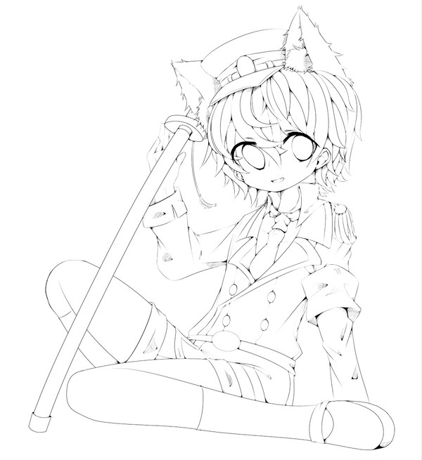 軍服ネコ耳ショタ 線画