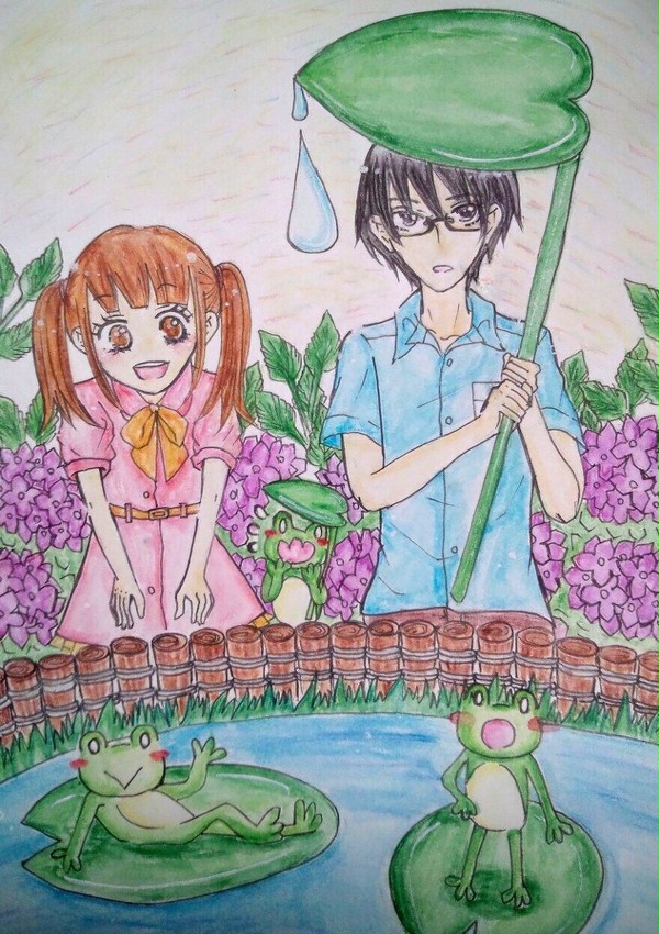 梅雨とカエルと少年少女