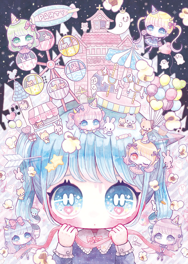 夜の遊園地でパーティ!