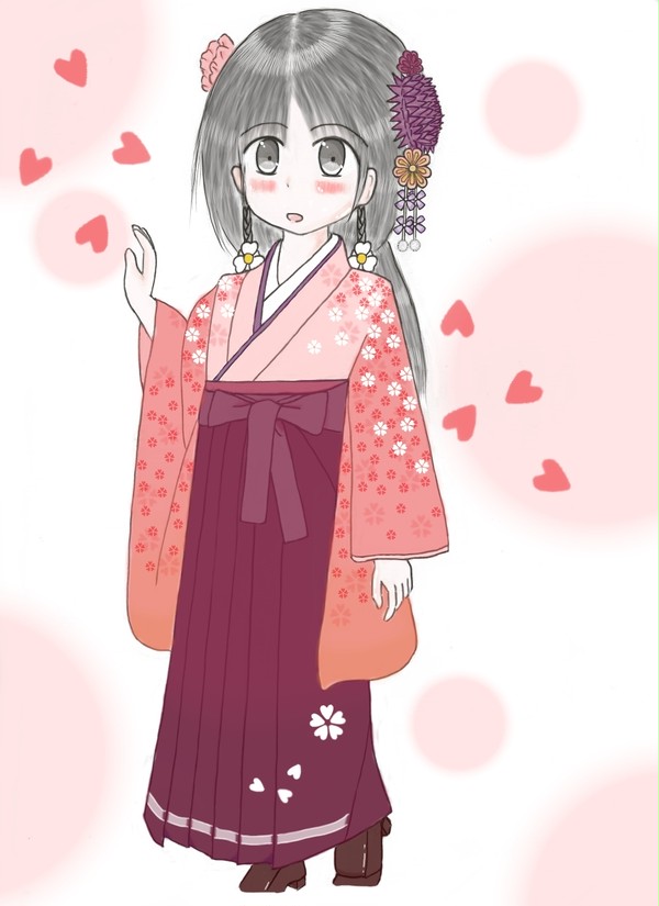 袴の少女と春の風