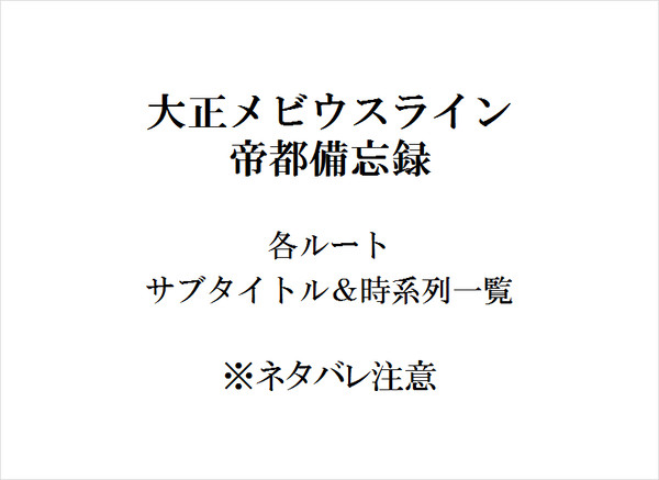 【帝都備忘録】サブタイトル＆時系列一覧【ネタバレ注意】