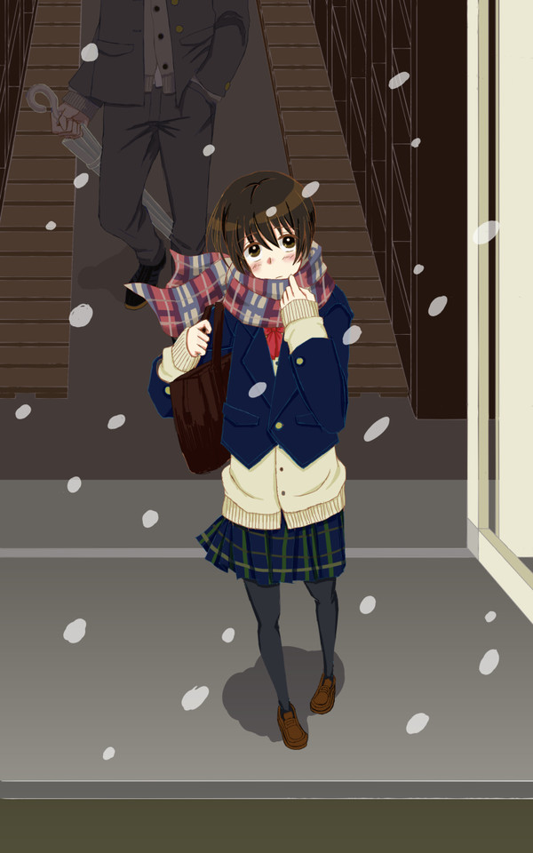 下校、雪。