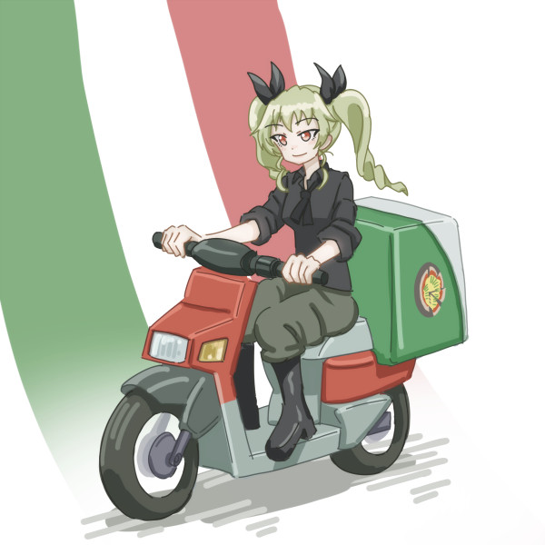 ピザの配達をする姐さん