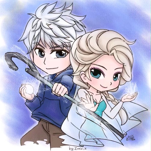 Jack Frost &Elsa (chibi style)