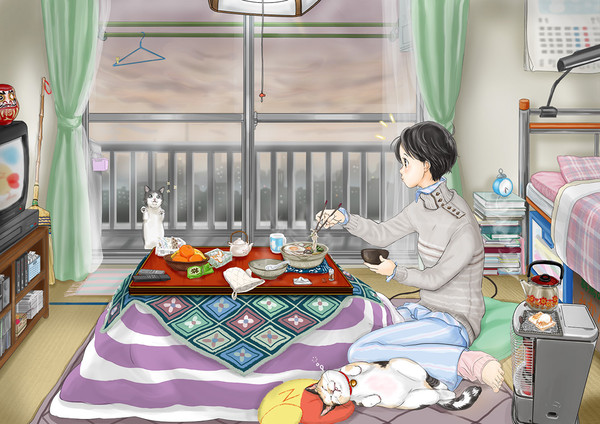 こたつと猫と小さな来客