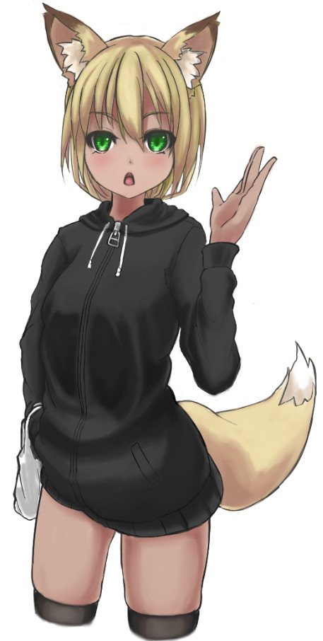 休日コンビニ帰り褐色狐娘