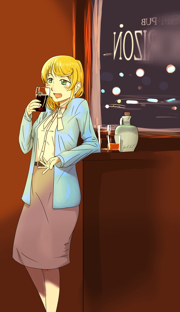 Ms. Ellen Baker is drinking.