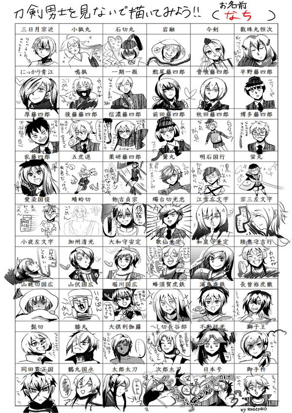 刀剣男子を見ないで描くテンプレのやつ