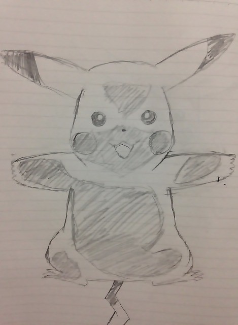 ポケモン手描き練習8 張り付くピカチュウ