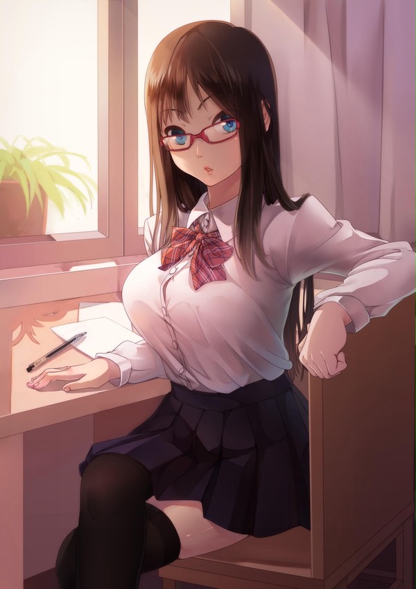 巨乳眼鏡黒長直