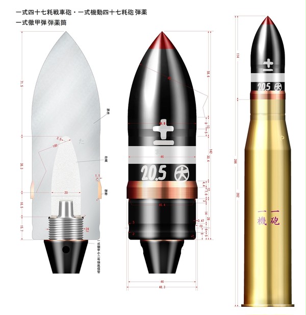 一式四十七粍戦車砲弾薬一式徹甲弾弾薬筒【知波単学園 九七式中戦車