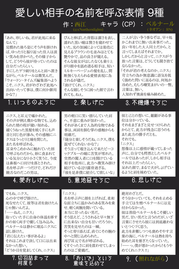 愛しい相手の名前を呼ぶ表情9種【ベルニク】