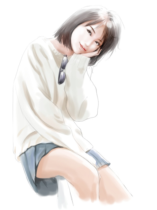 お絵かき配信で描いた９０分お題絵「理想の彼女とメガネ」
