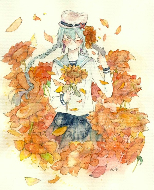 在向日葵中自杀的少女