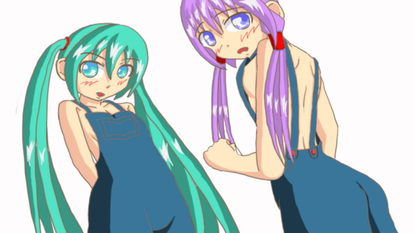 裸オーバーオールなミクさん&ゆかりさん