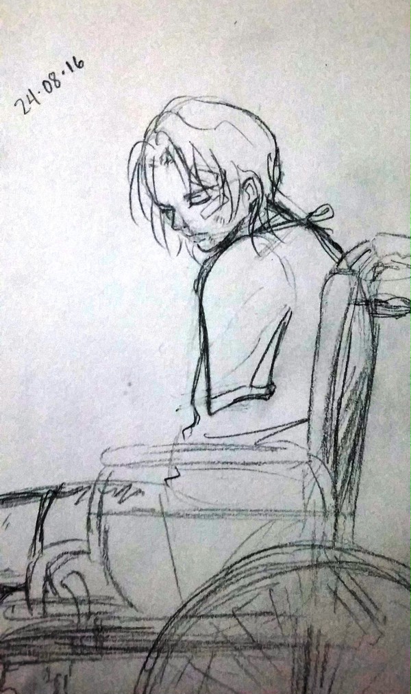 Bucky in a wheelchair
