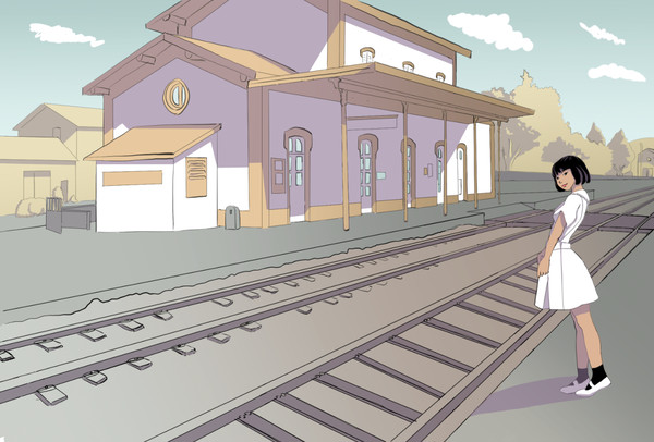 Girl train station