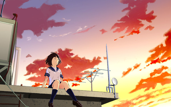 屋上と夕空