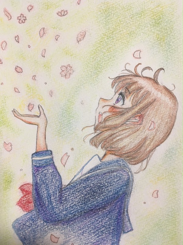 桜の花びらと女の子
