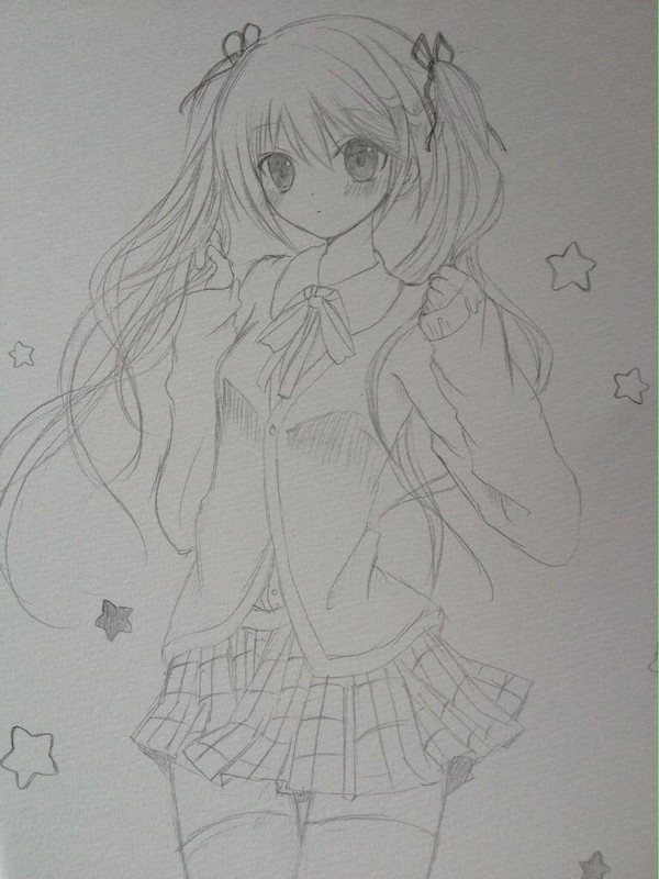 女子高生鉛筆描き