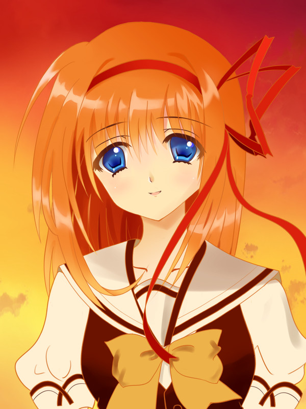 夕日の下で