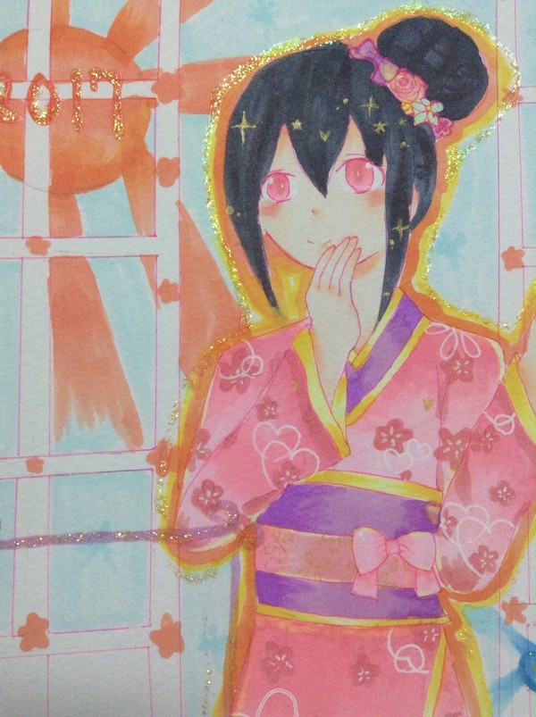 浴衣の女の子描いたよー♪( ´▽｀)