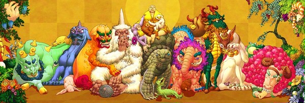 幻獣花木屏風図