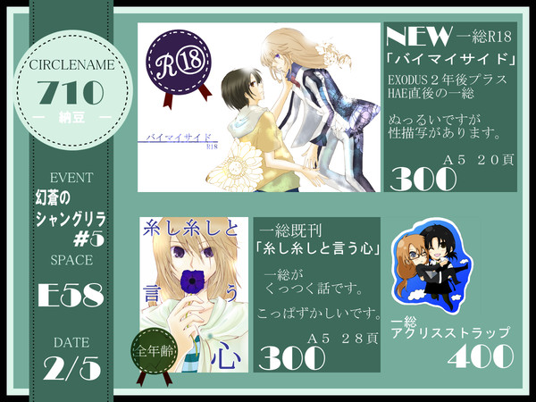 幻蒼＃５　おしながきです