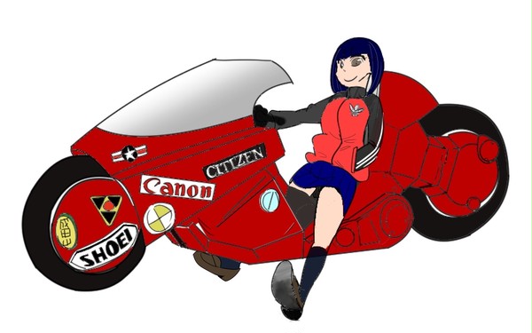 金田のバイクにまたがる女の子