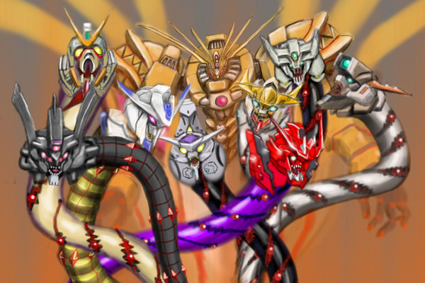 デビルガンダム・ゲーティアと魔神柱ヘッド