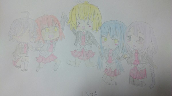 あんハピ♪のはなこ、ひばり、ぼたん、響、レン描きました。。