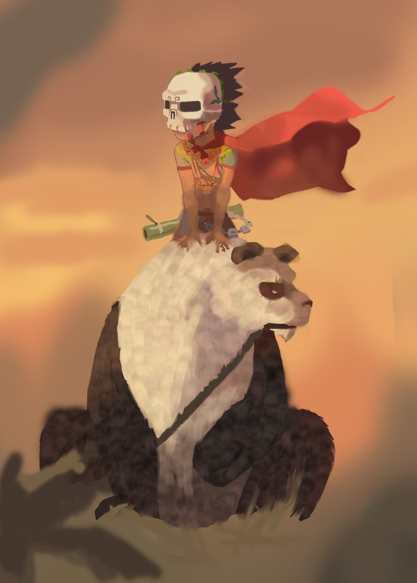 Mysterious warrior and his panda
