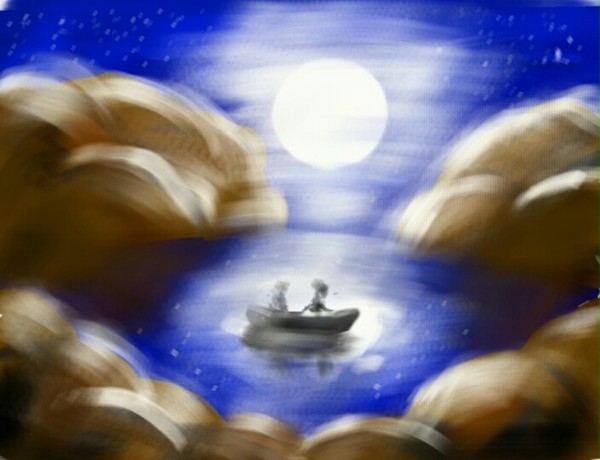 Moon, lake and boats