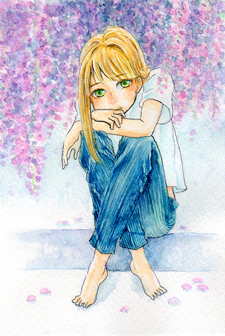 ジーンズと藤の花