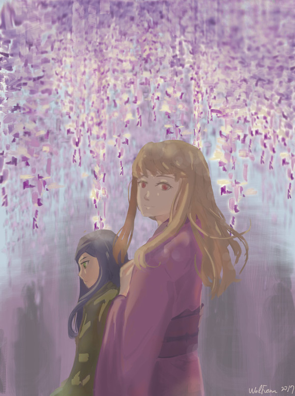 紫藤花下