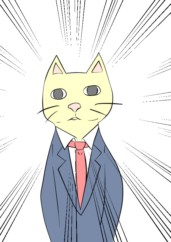 目が虚ろなスーツ猫