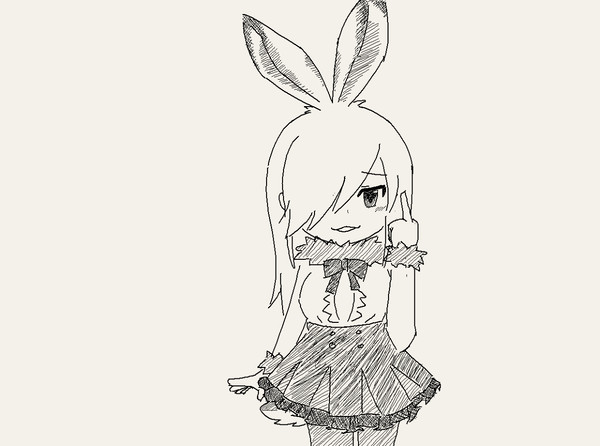 けもフレ中指イラスト（モノクロ）