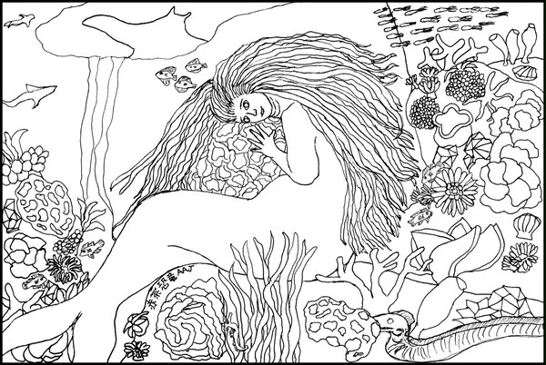 Self-soothing Mermaid Line Art