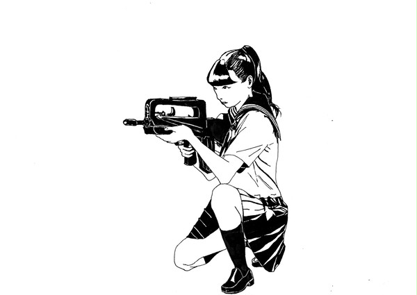 銃を構えてる制服の女の子
