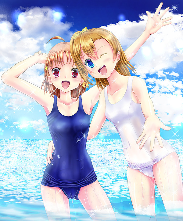 旧スク千歌&白スク水穂乃果
