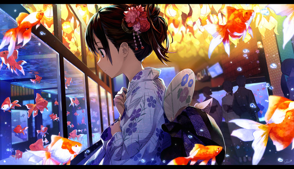 浴衣と金魚