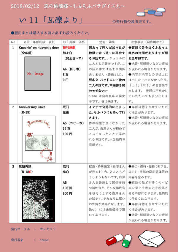 【2/12もふパラ九】お品書き