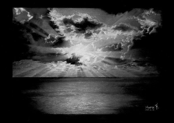 『海と夕空の絵』