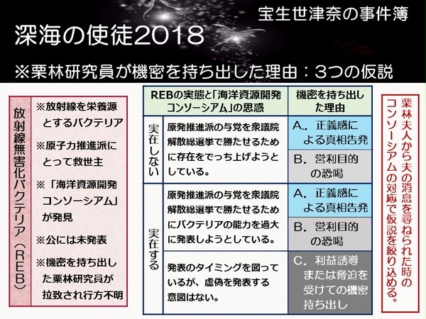 【小説『宝生世津奈の事件簿』第１６章③と連動】３つの仮説