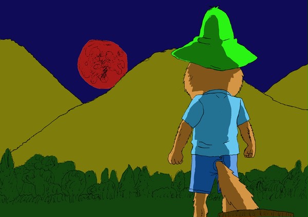 Kawauso watching the blood moon