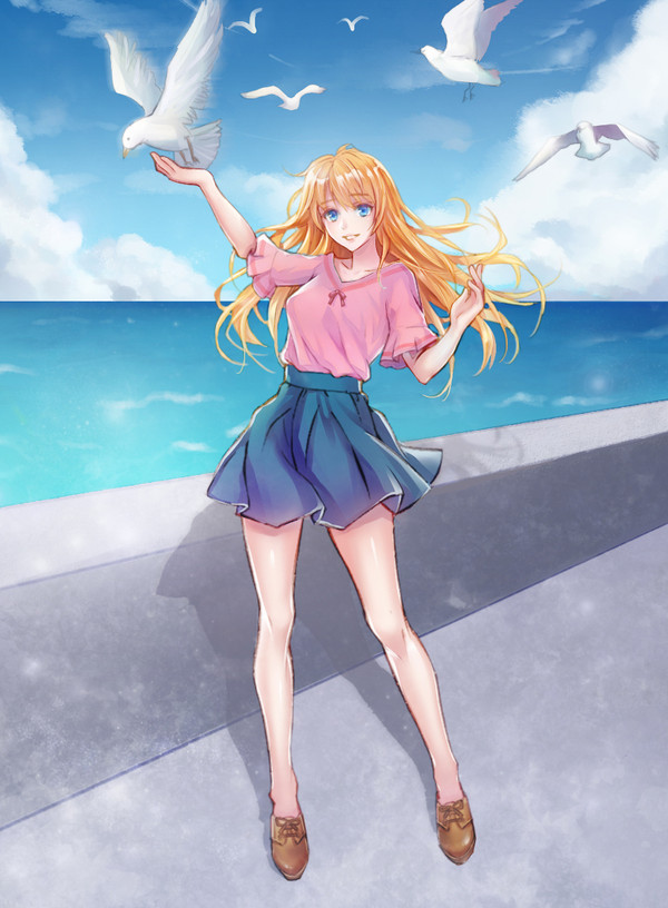 少女 餵鳥